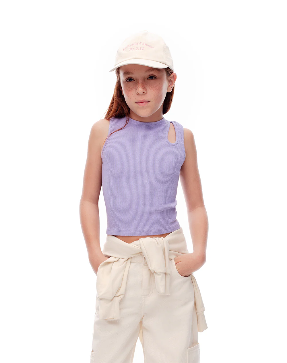 Camiseta esqueleto slim rib algodón lavanda niña