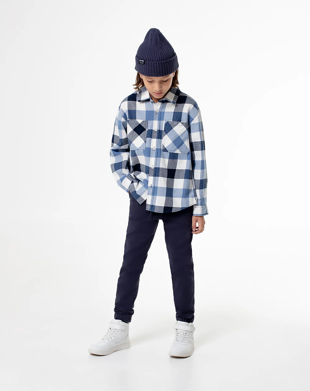Camisa manga larga regular denim cuadros niño - Image 4