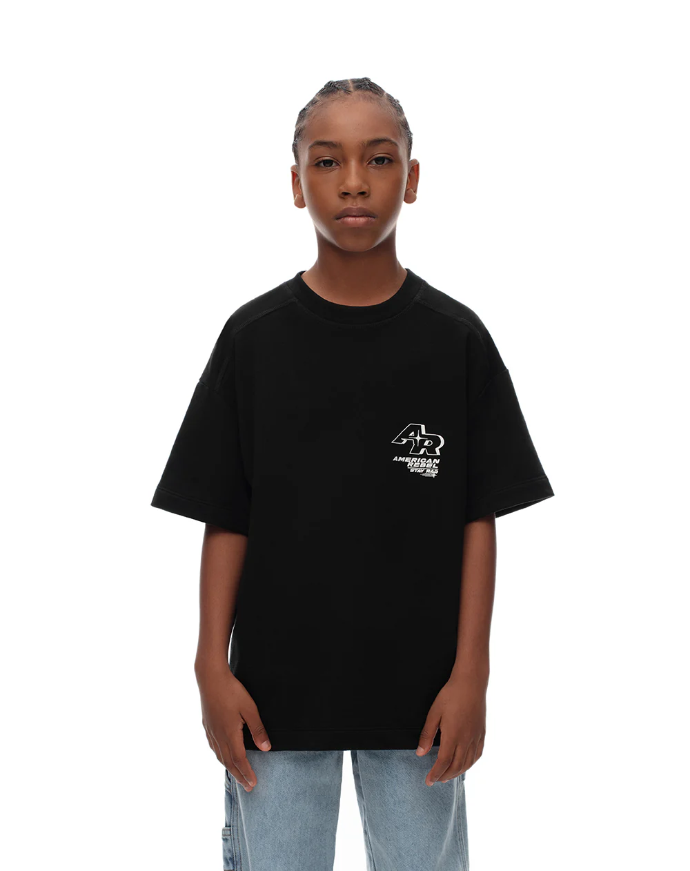 Camiseta oversize algodón negra estampada niño