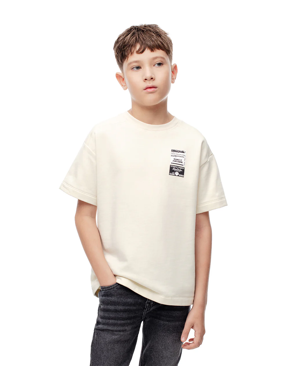 Camiseta oversize algodón crema estampada niño