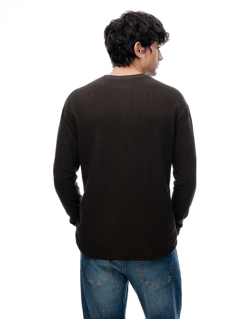 Camiseta slim manga larga café hombre - Image 3