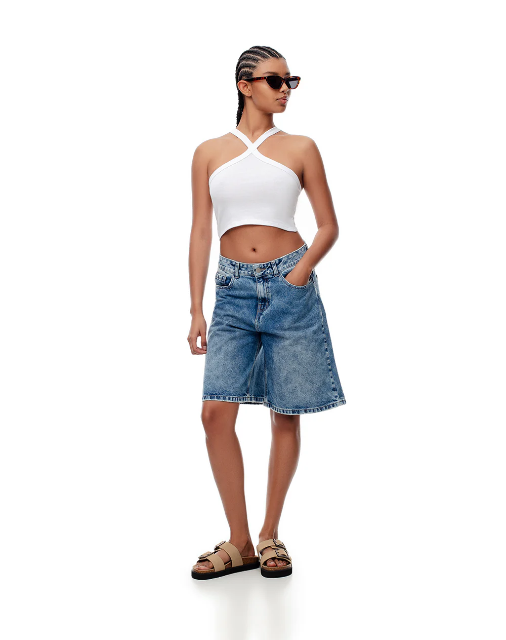 Crop top slim rib algodón blanco mujer - Image 4