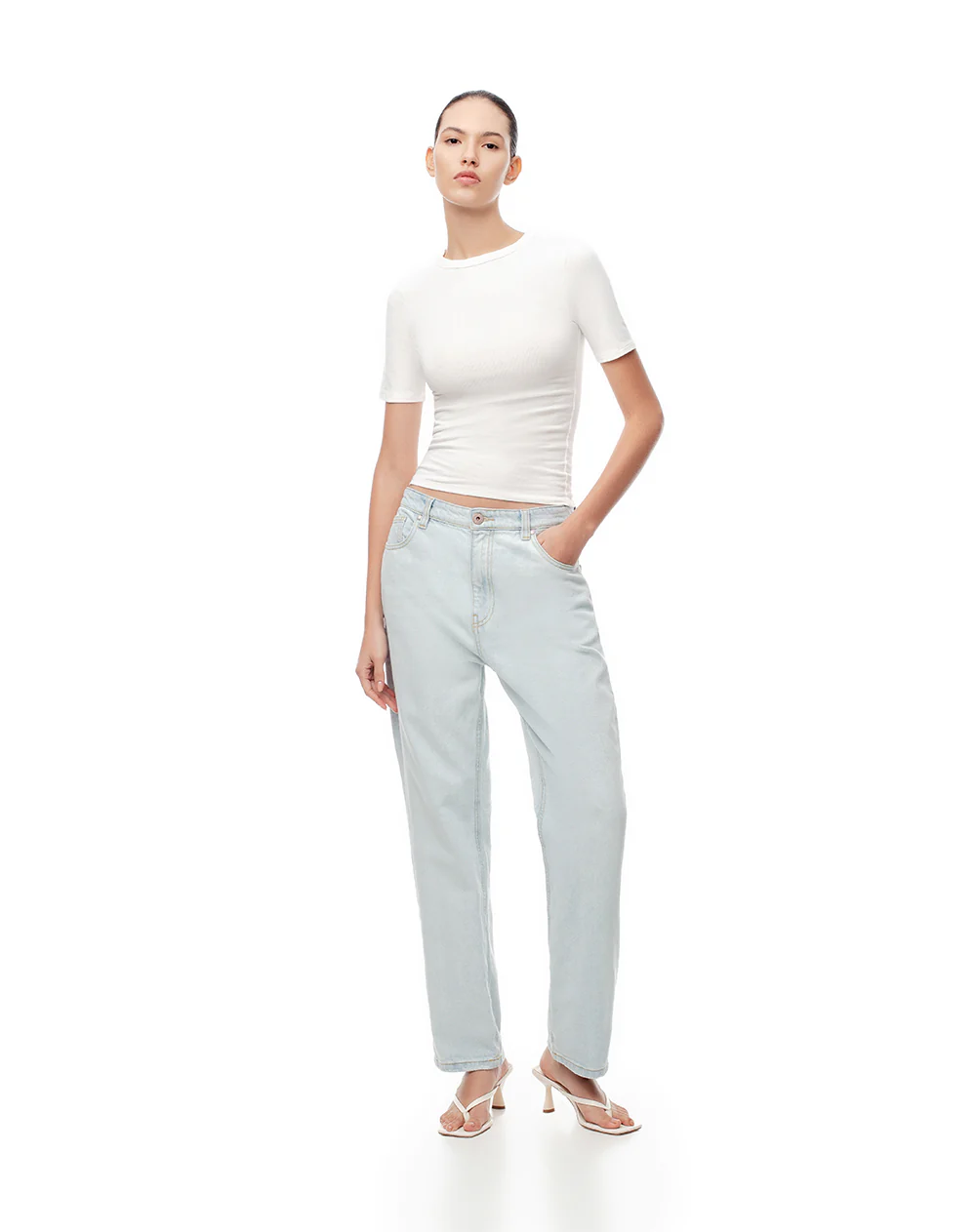 Camiseta slim rib algodón blanca mujer - Image 4