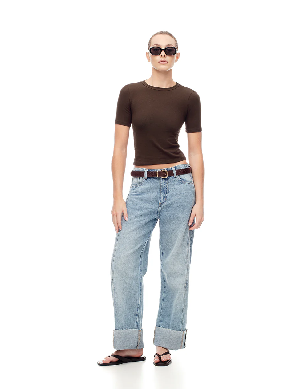 Camiseta slim rib algodón chocolate mujer - Image 4