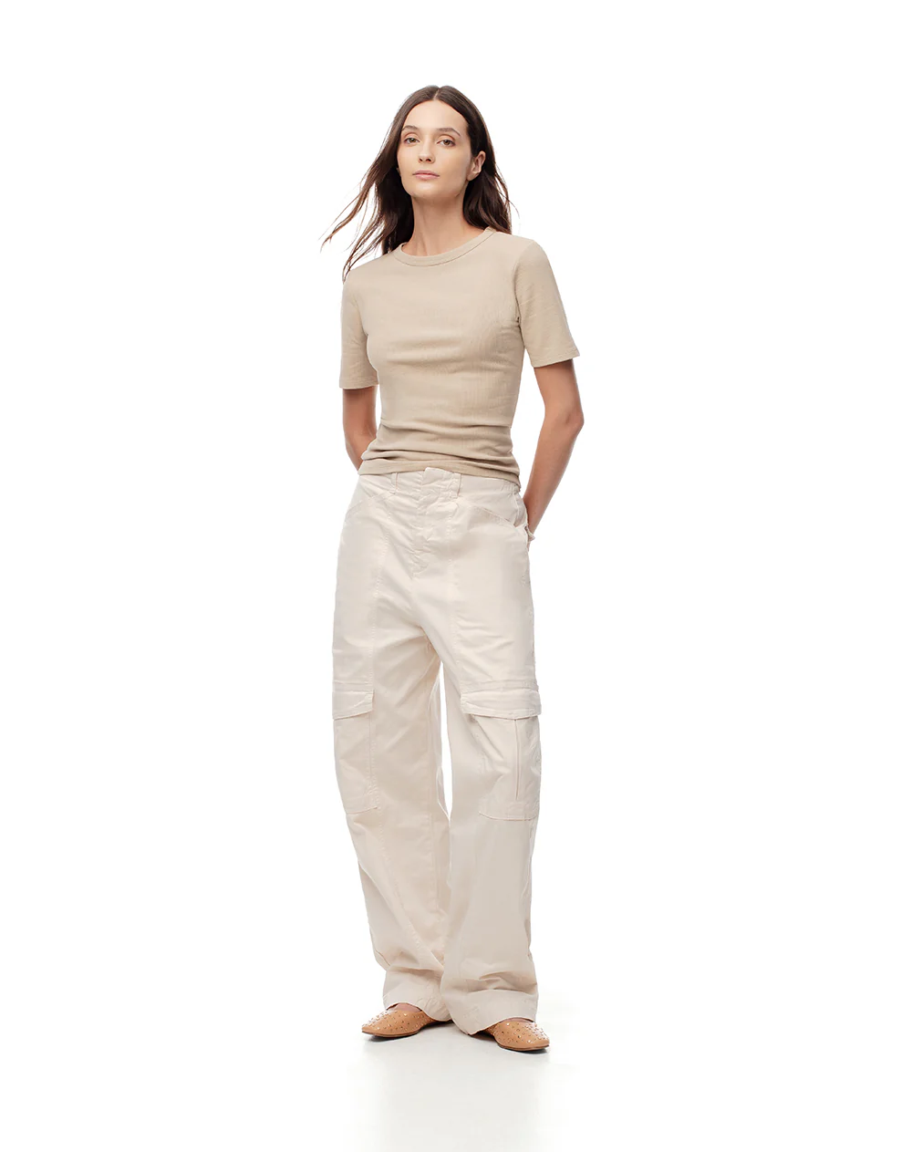 Camiseta slim rib algodón caqui mujer - Image 3