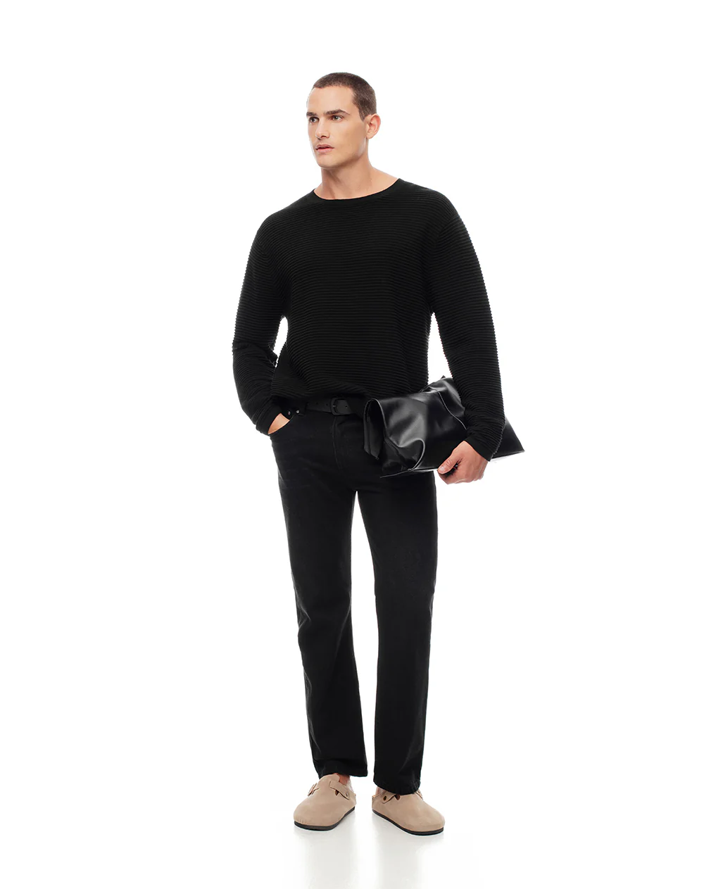 Buzo regular tejido de punto algodón negro hombre - Image 4