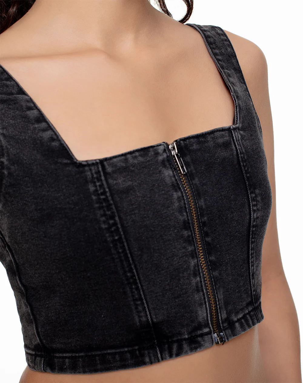 Crop top slim denim negro mujer - Image 3