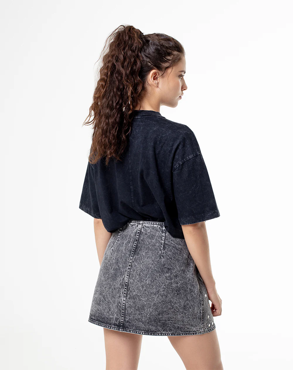 Falda tiro alto denim tachuelas gris mujer - Image 2