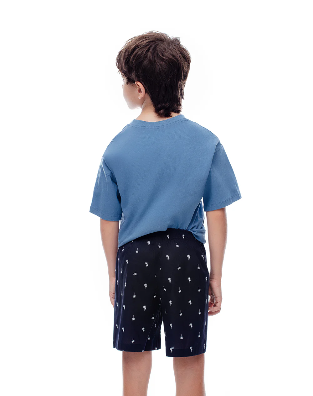 Camiseta + bermuda de pijama algodón azul niña niño - Image 2