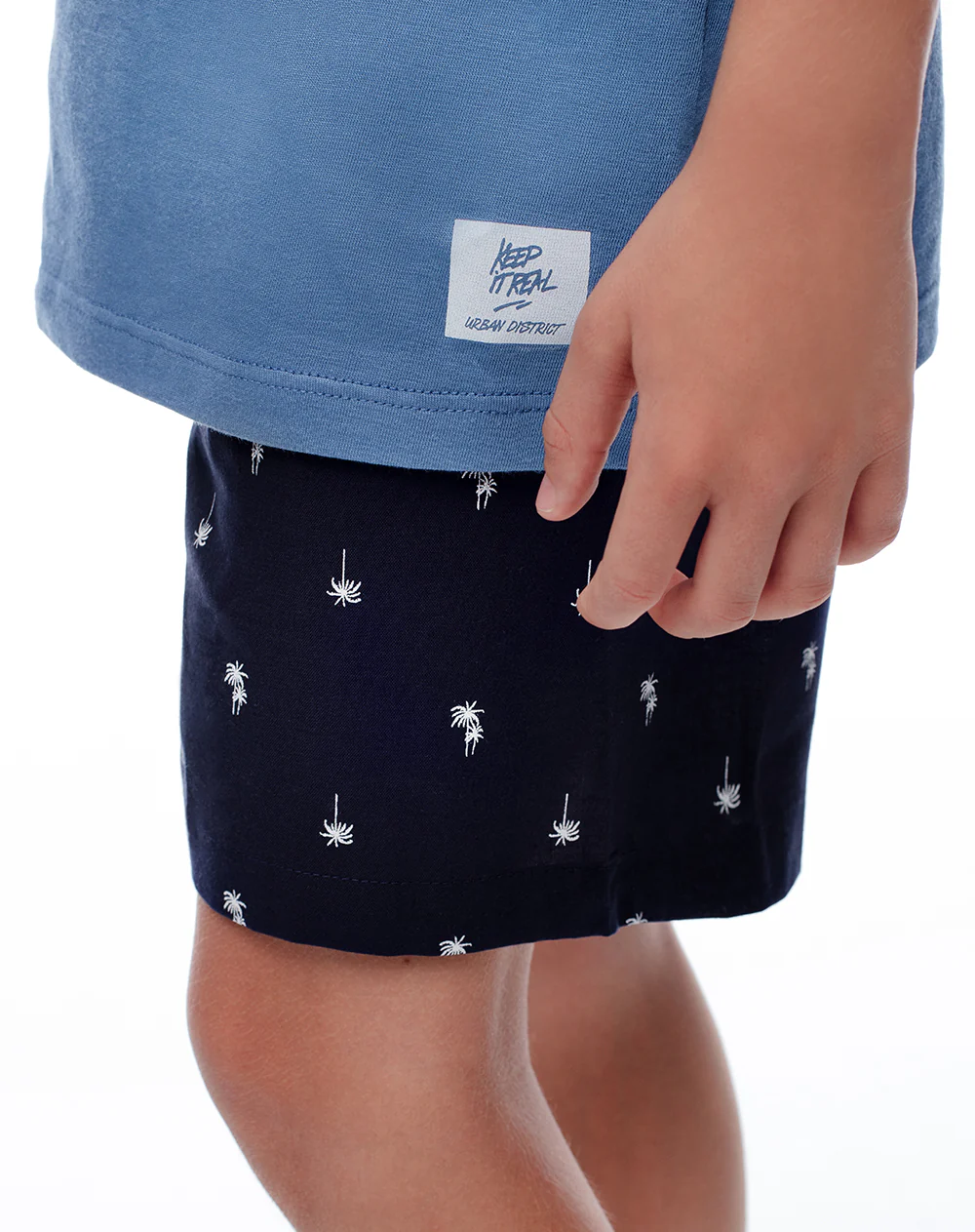 Camiseta + bermuda de pijama algodón azul niña niño - Image 4