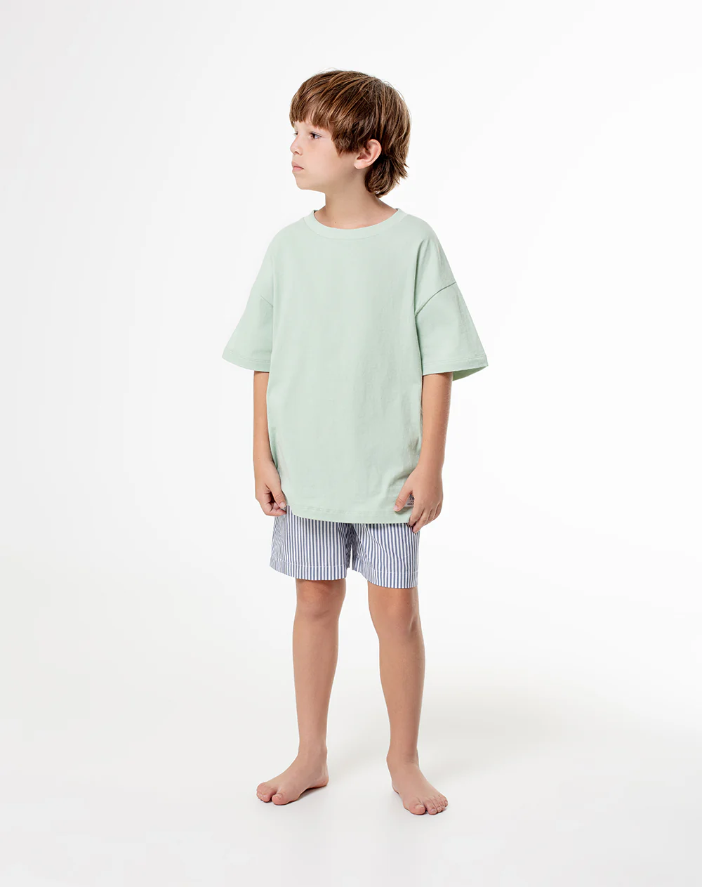 Camiseta + bermuda de pijama algodón verde niña niño - Image 3