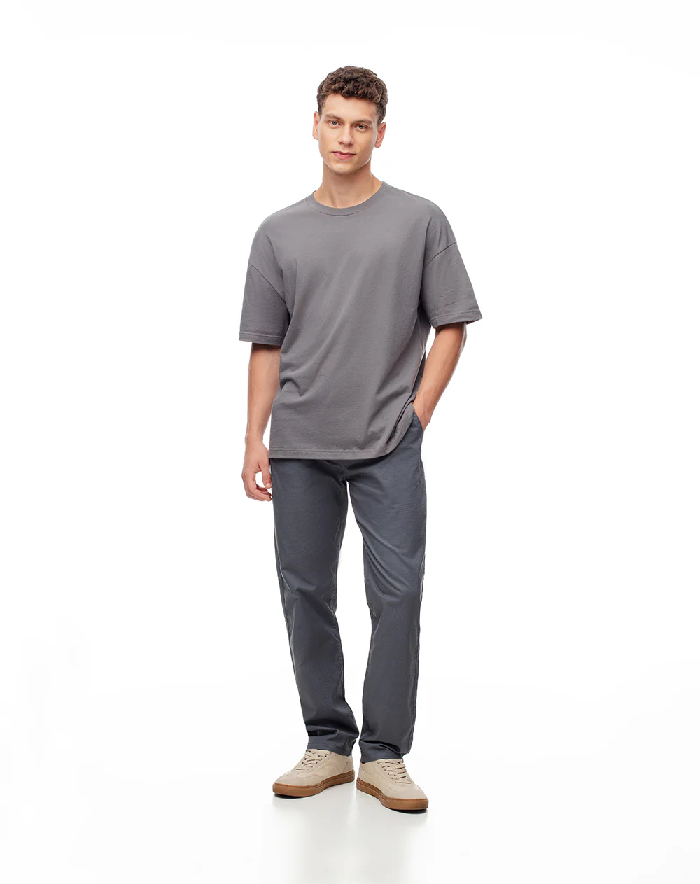 Pantalón chino regular algodón gris hombre