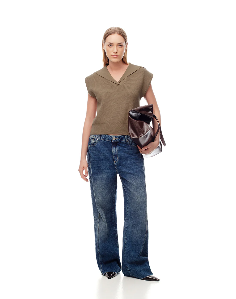 Chaleco oversize tejido café mujer - Image 4