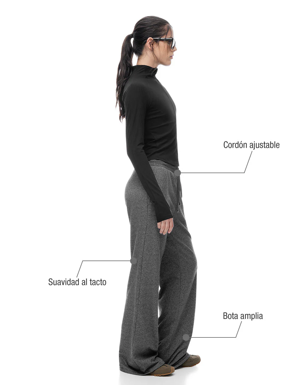 Pantalón relax tiro medio algodón gris mujer - Image 2