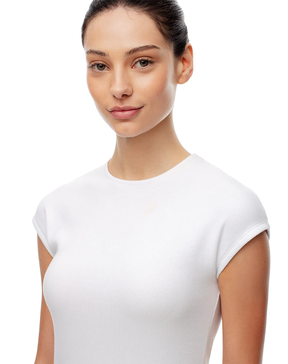 Camiseta slim manga corta blanco mujer - Image 3