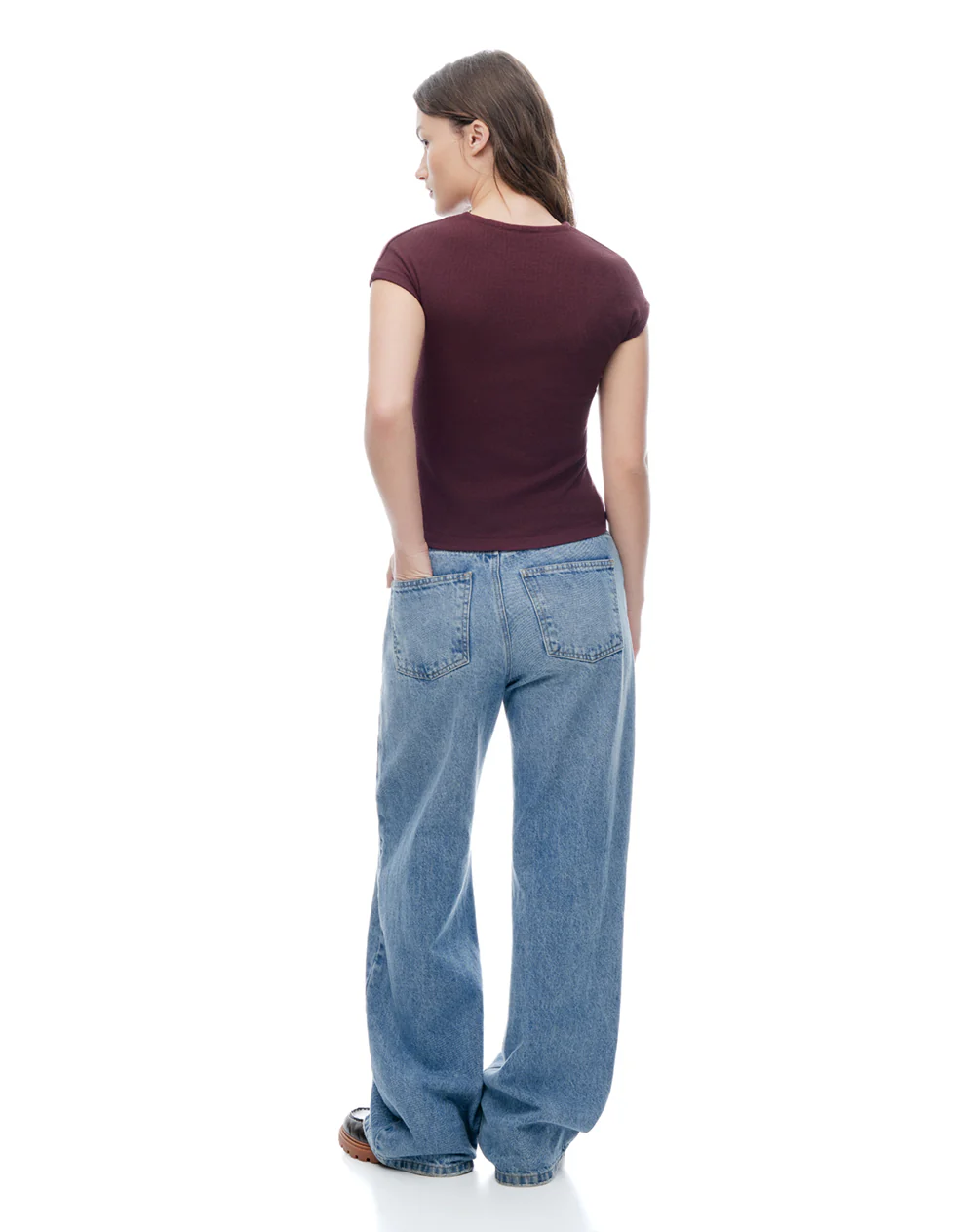 Camiseta slim manga corta vino tinto mujer - Image 2
