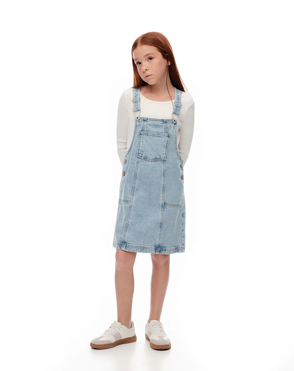 Overol corto denim índigo medio niña