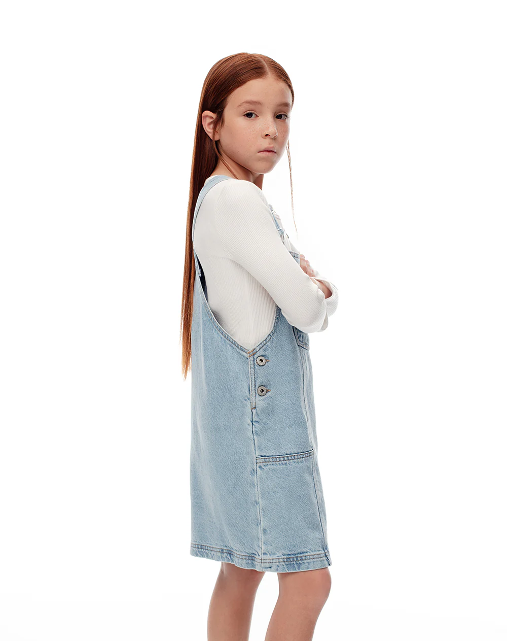 Overol corto denim índigo medio niña - Image 3