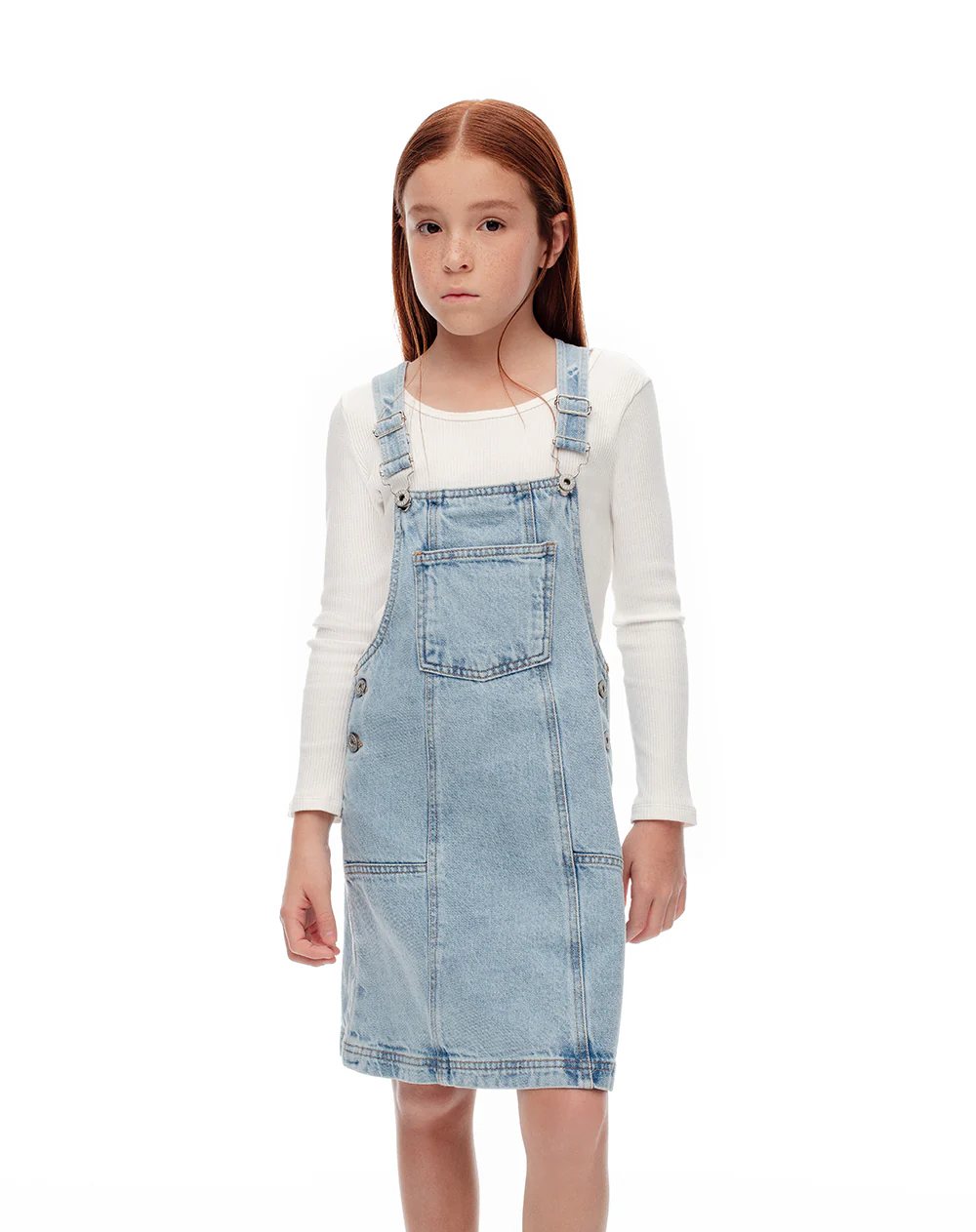 Overol corto denim índigo medio niña - Image 4