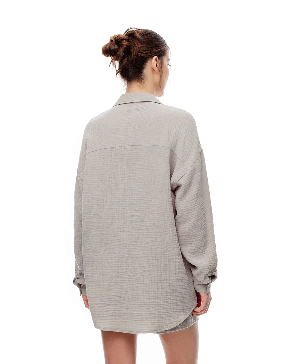 Camisa relax manga larga algodón taupe mujer - Image 2