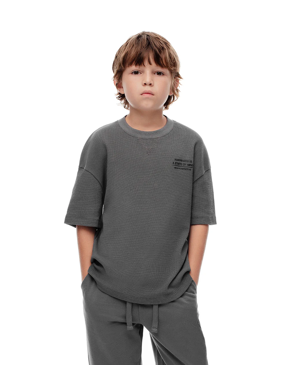 Camiseta regular algodón gris niño - Image 3