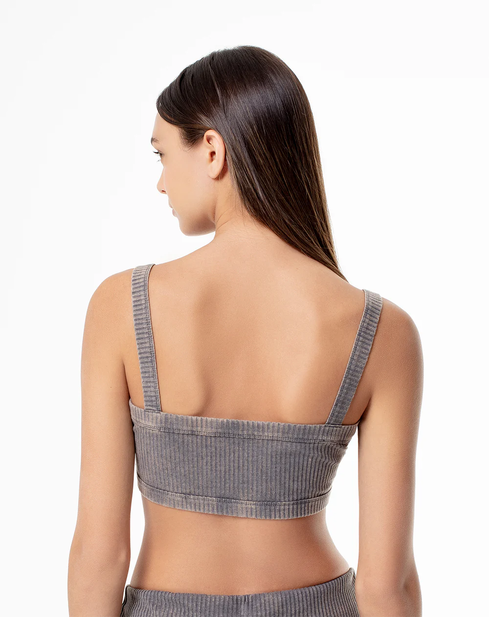 Top soporte medio rib gris mujer - Image 3