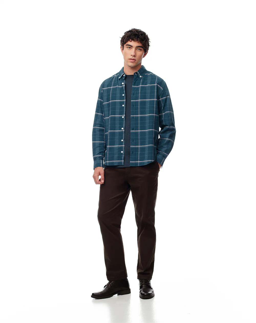 Camisa manga larga regular algodón cuadros hombre - Image 4
