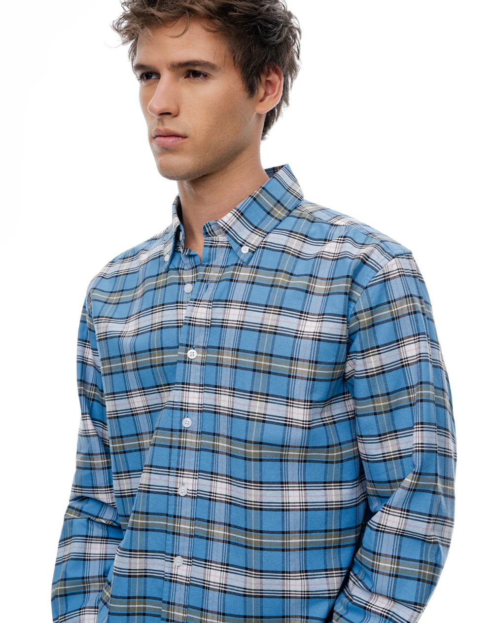 Camisa regular manga larga azul con cuadros hombre - Image 3