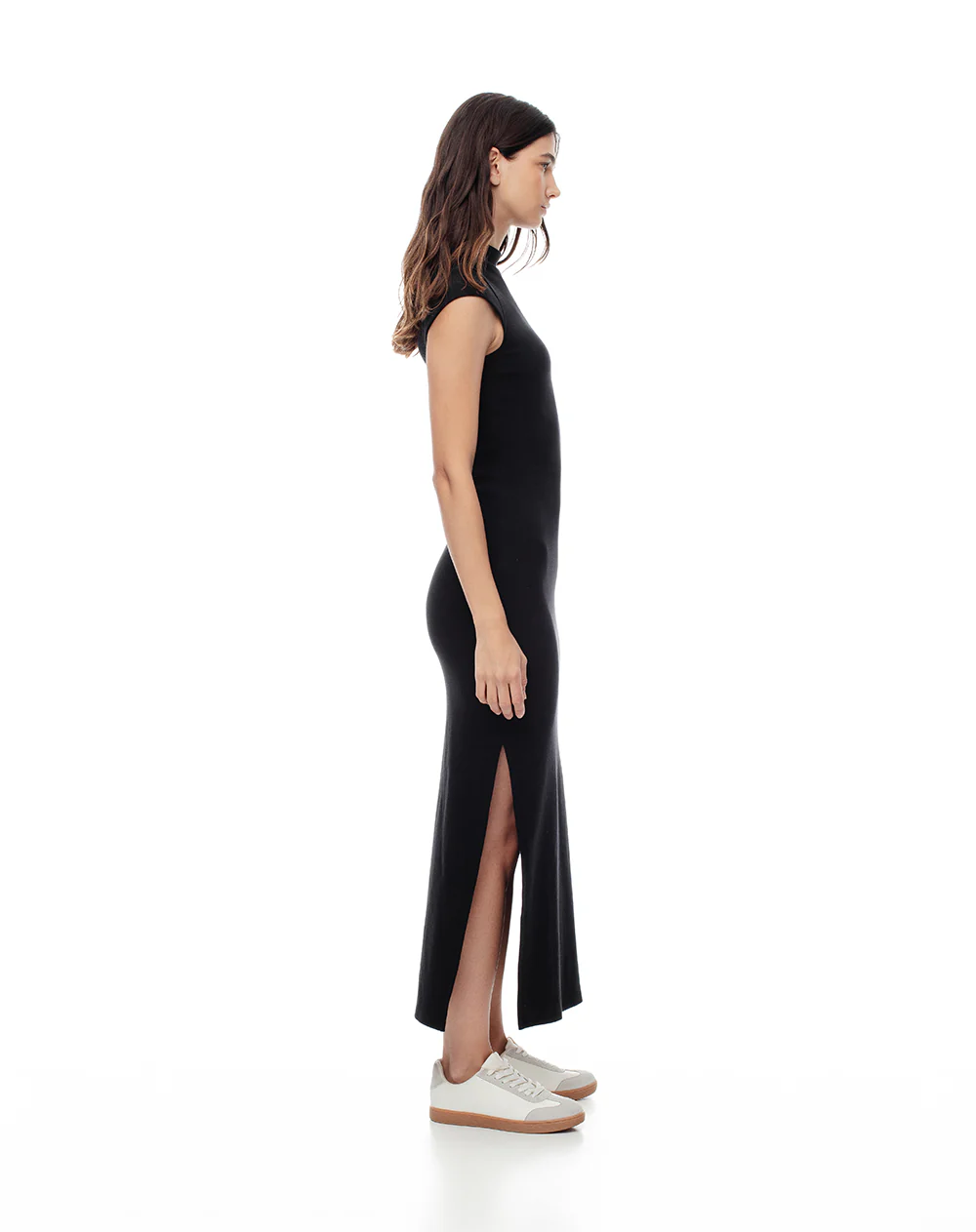 Vestido largo slim algodón negro mujer - Image 3