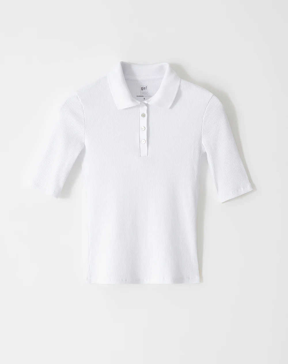 Polo slim tejido de punto algodón blanca mujer - Image 5