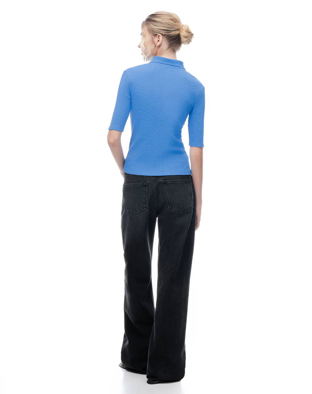 Polo slim tejido de punto algodón azul mujer - Image 5