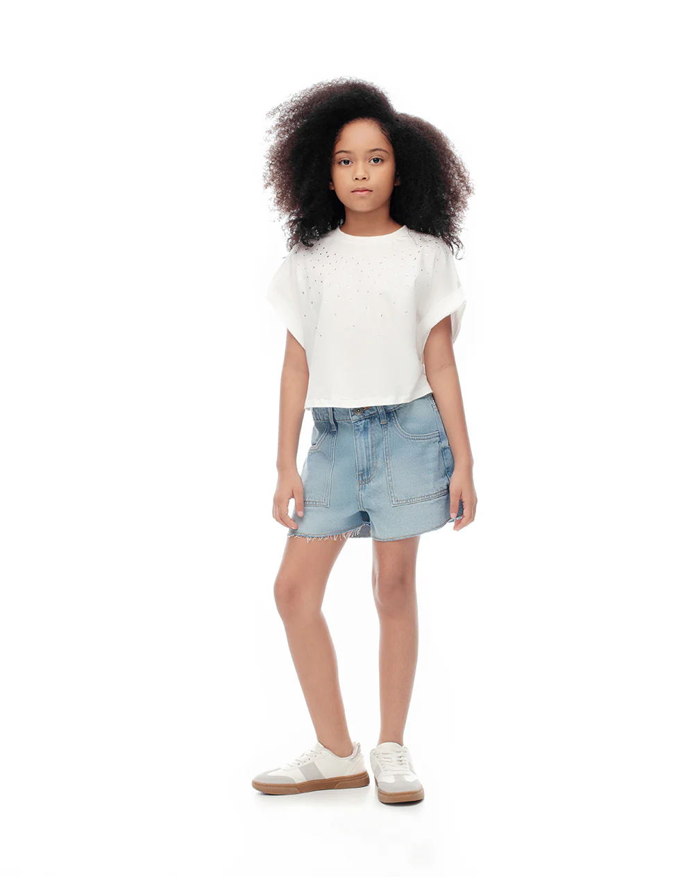 Short denim tiro medio índigo medio niña - Image 4