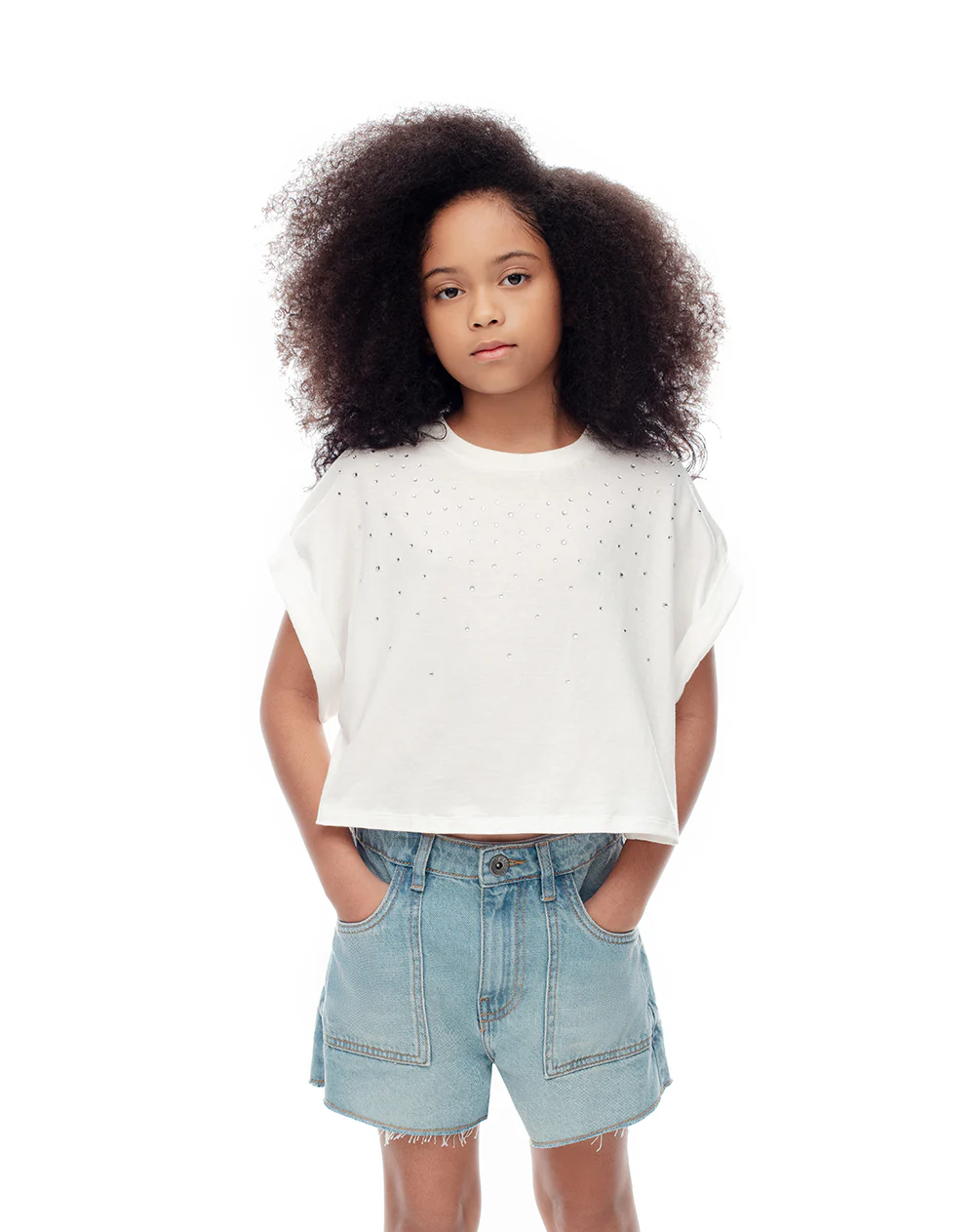 Short denim tiro medio índigo medio niña - Image 5