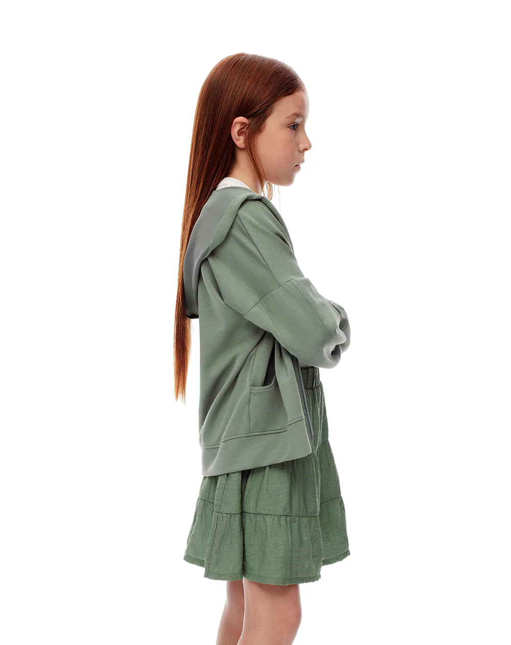 Falda tiro medio capas verde niña - Image 5