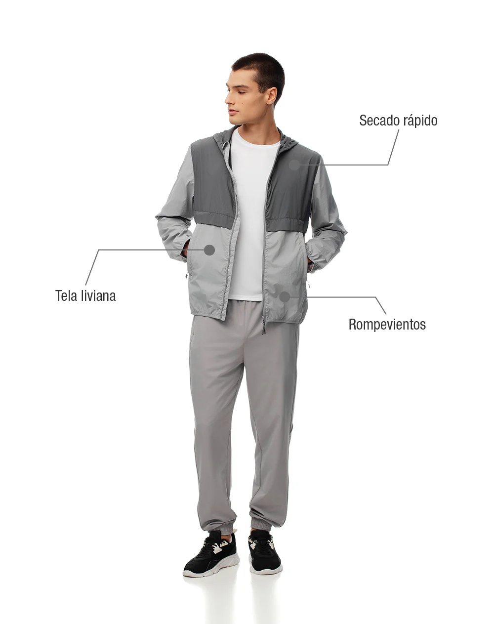 Chaqueta rompevientos gris hombre