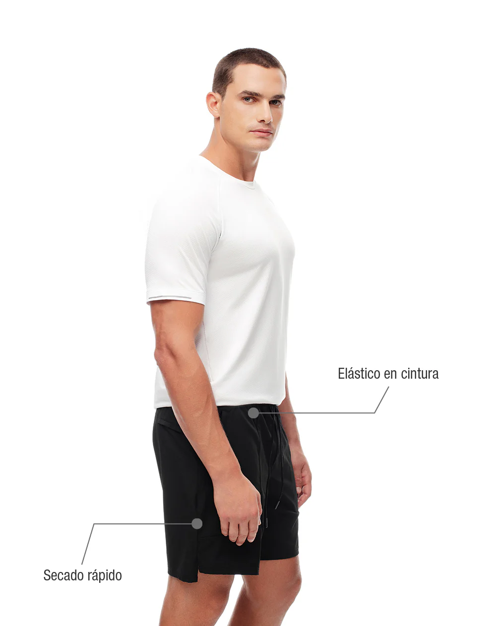 Pantaloneta deportiva secado rápido negra hombre - Image 2