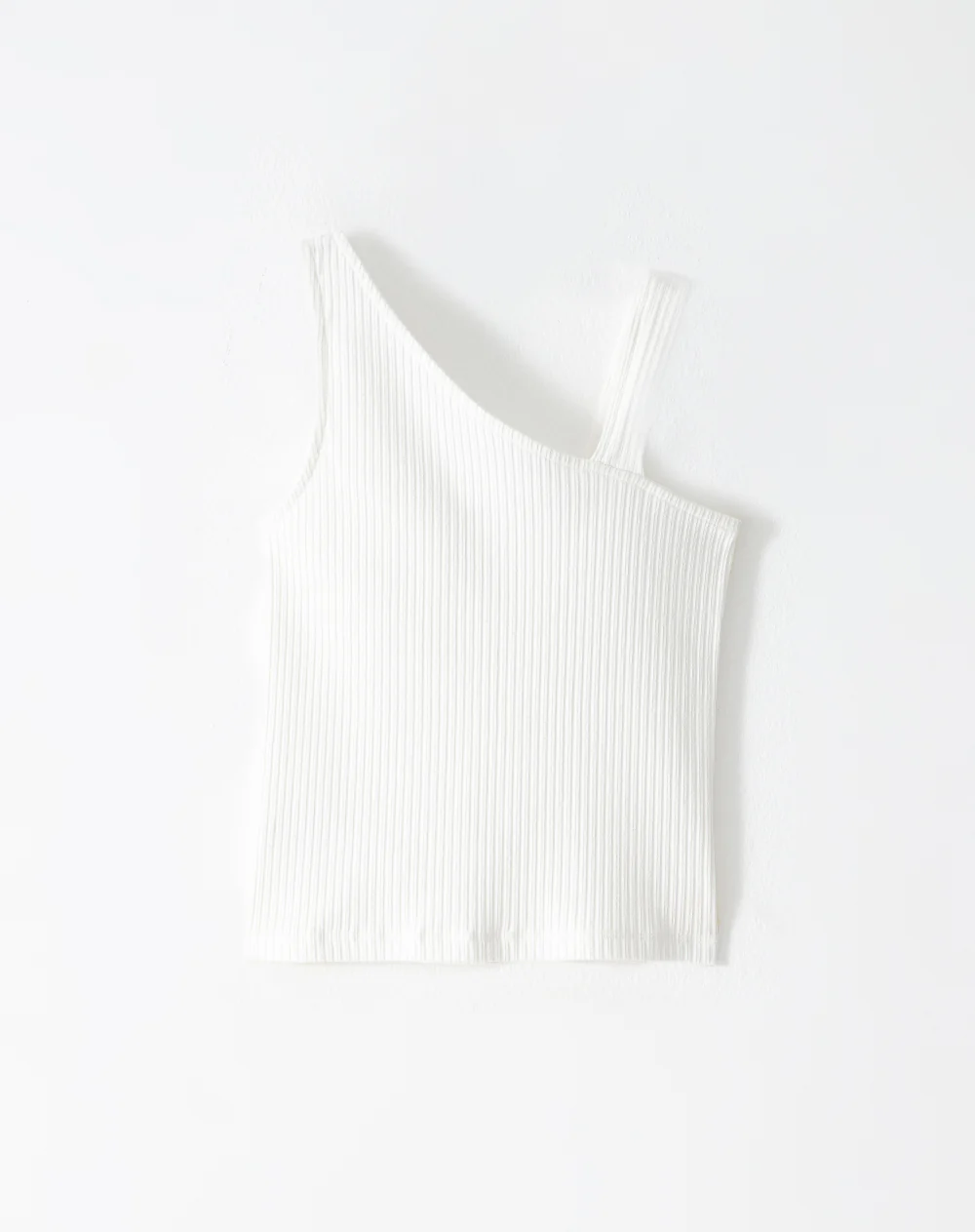 Camiseta asimétrica slim rib algodón blanca niña - Image 5