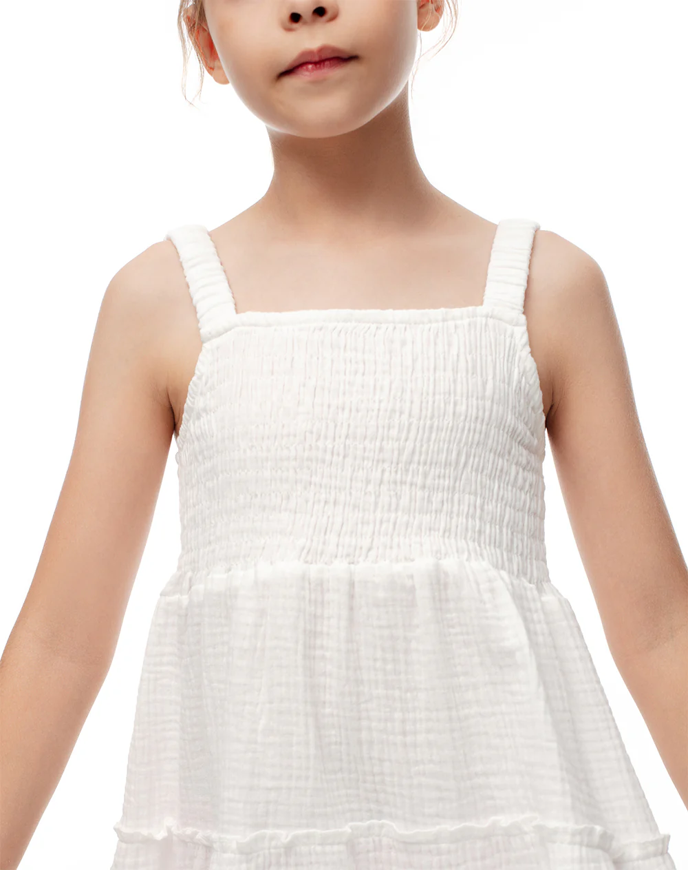 Vestido corto capas algodón blanco niña - Image 4
