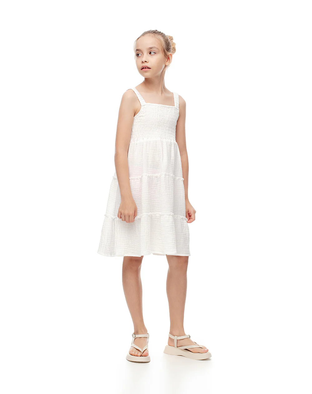 Vestido corto capas algodón blanco niña - Image 5