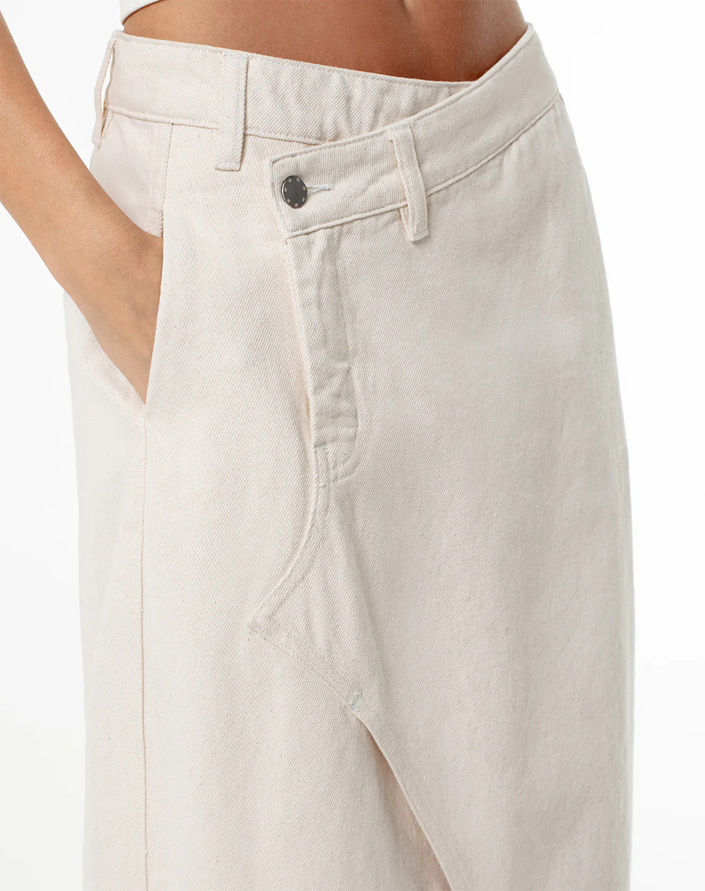 Falda midi tiro alto denim crudo mujer - Image 4