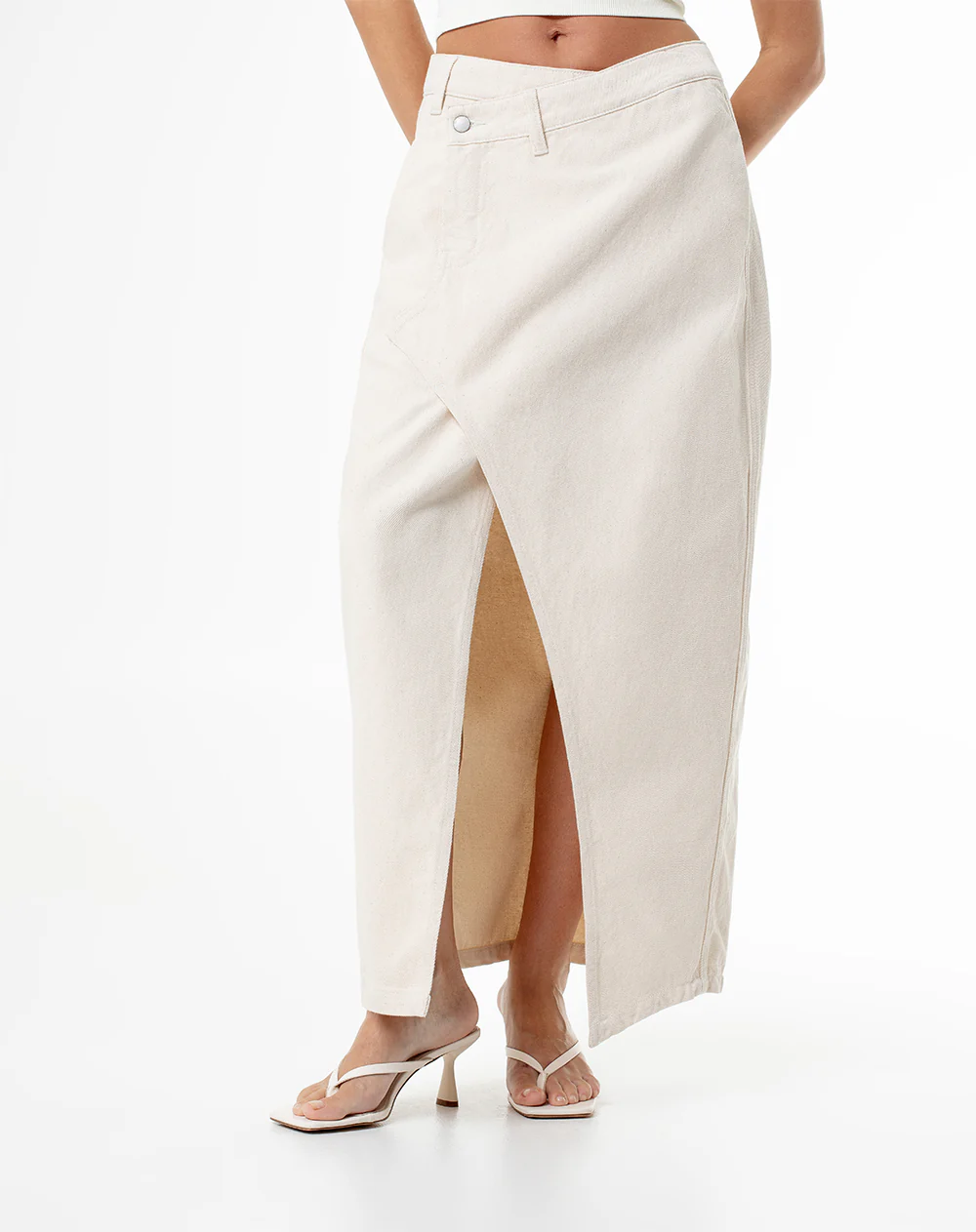 Falda midi tiro alto denim crudo mujer - Image 5