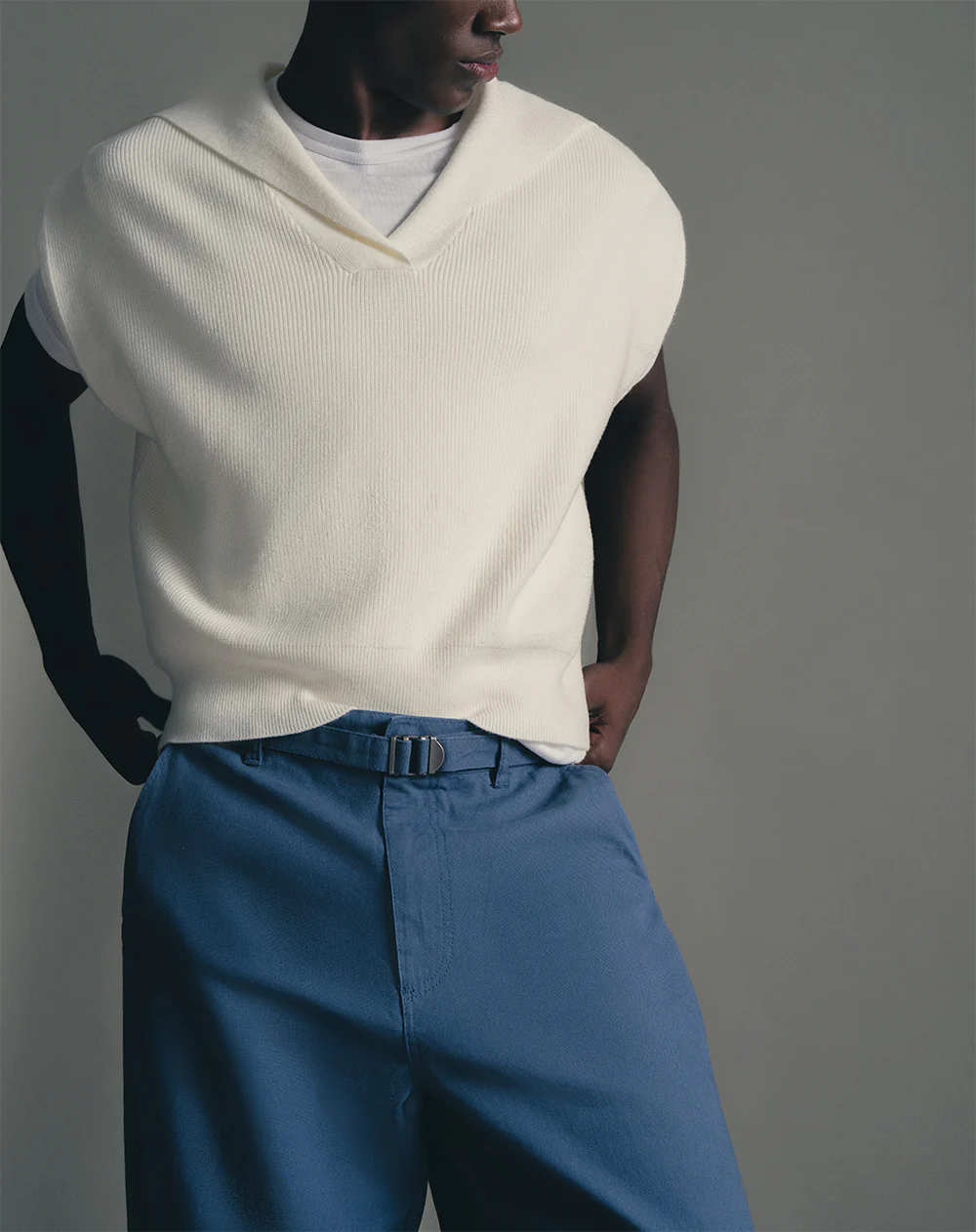 Pantalón chino drill algodón azul hombre - Image 2