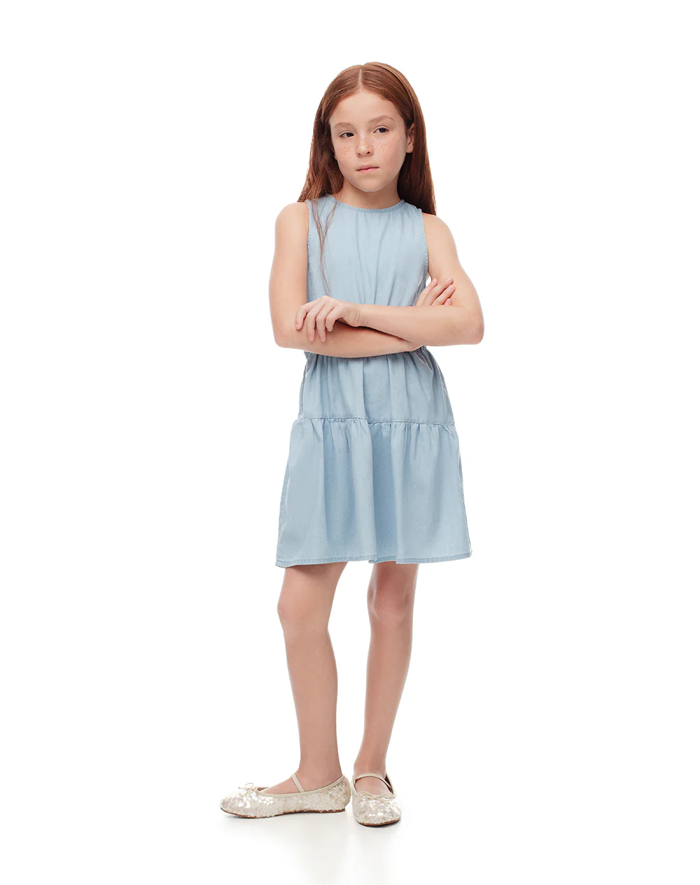 Vestido corto denim índigo claro niña - Image 4