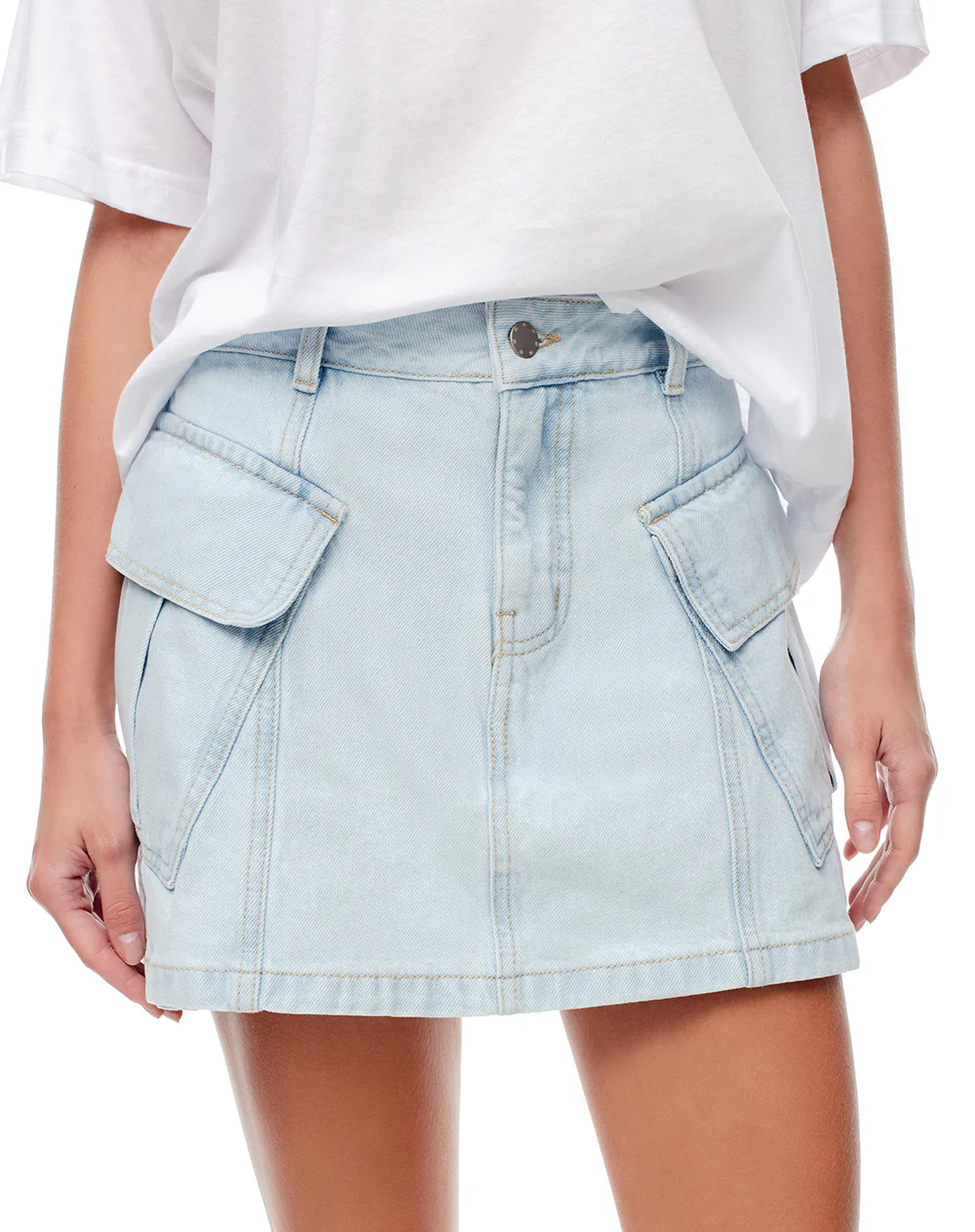 Falda short tiro medio denim índigo claro mujer - Image 4