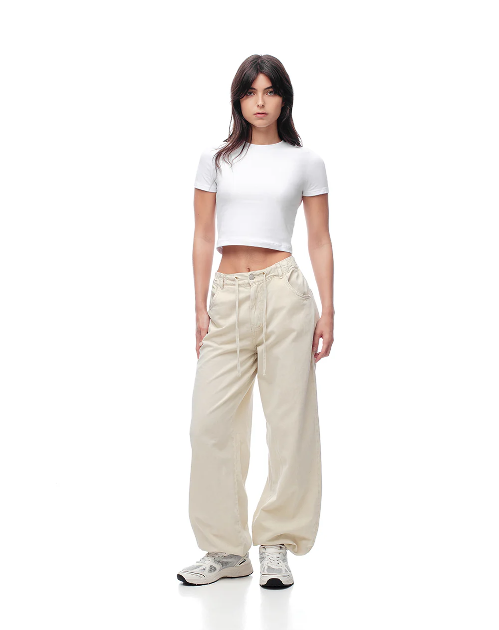 Pantalón jogger tiro medio algodón habano mujer