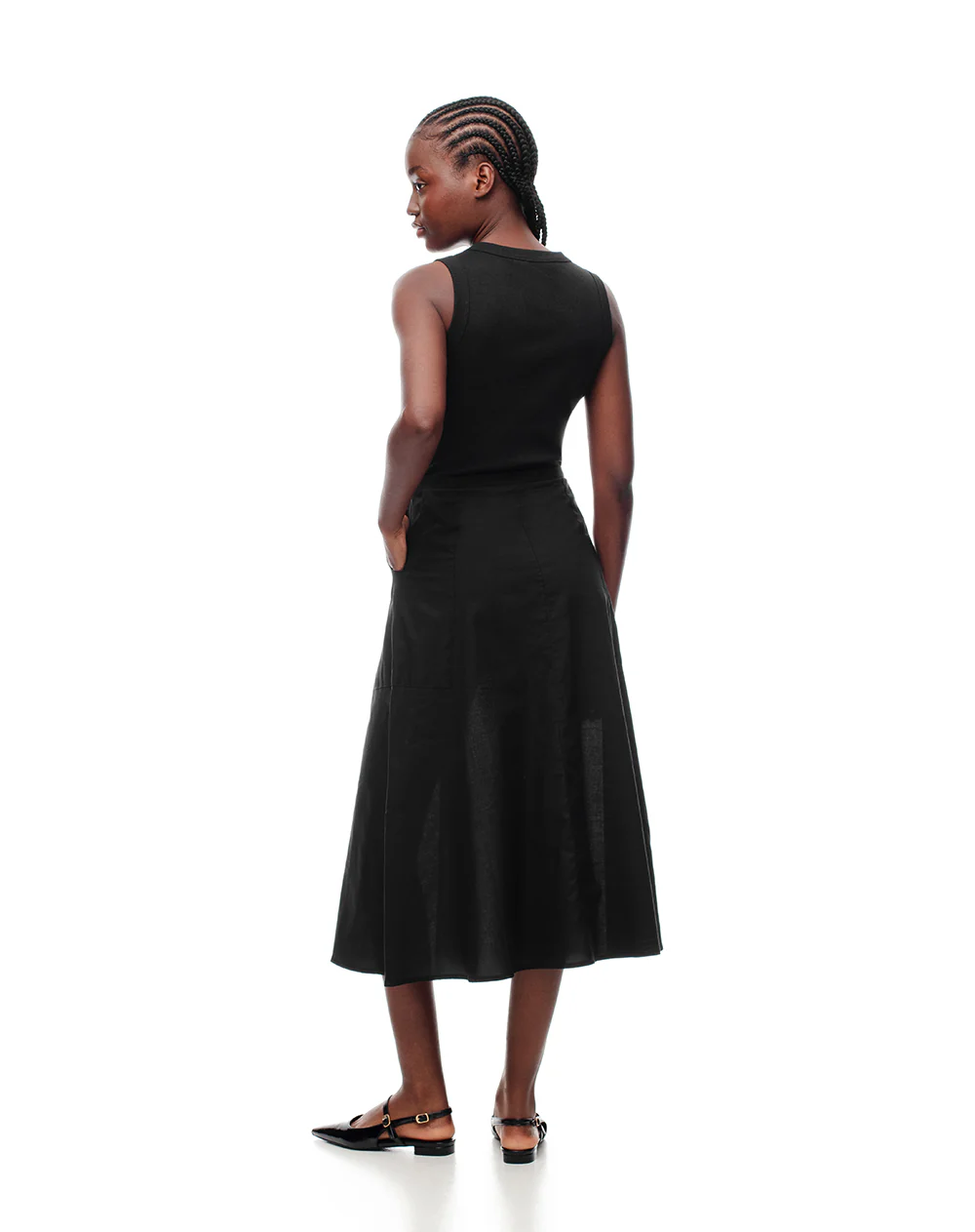 Vestido midi falda en A negro mujer - Image 2