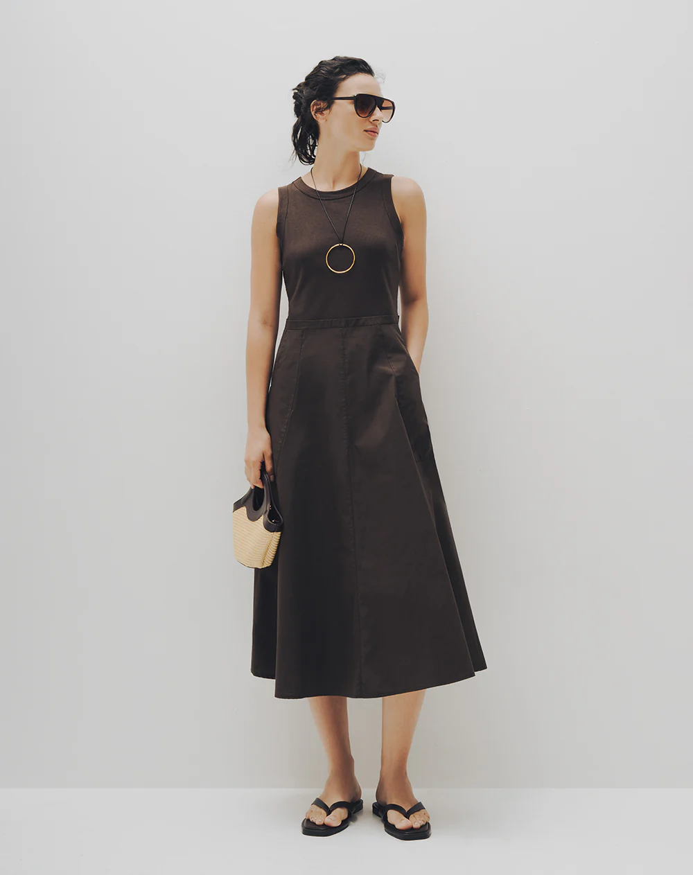 Vestido midi falda en A chocolate mujer - Image 5