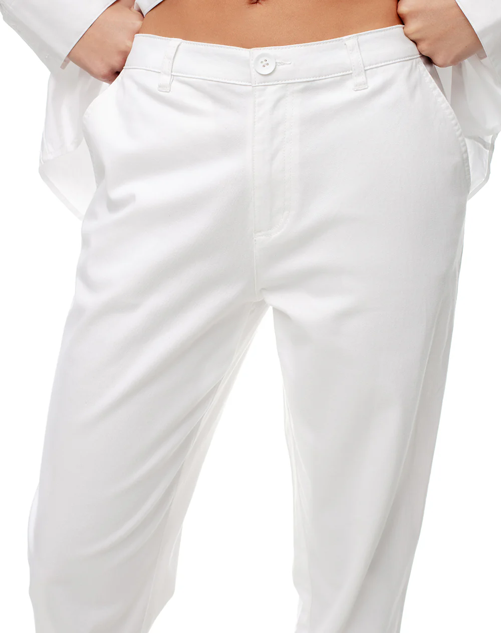 Pantalón recto tiro medio algodón blanco mujer - Image 3