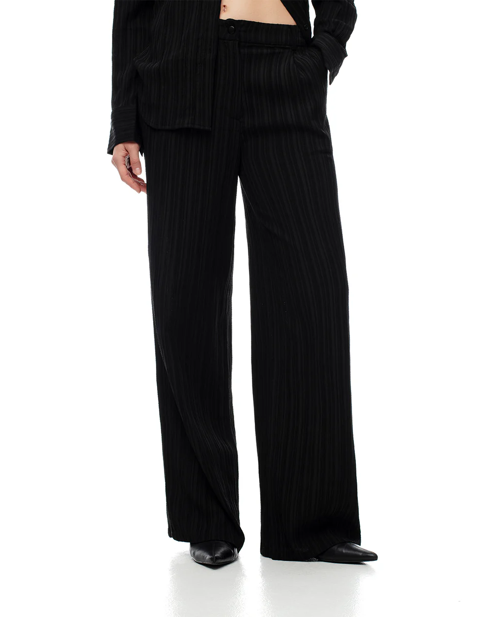 Pantalón wide leg tiro medio negro mujer - Image 6
