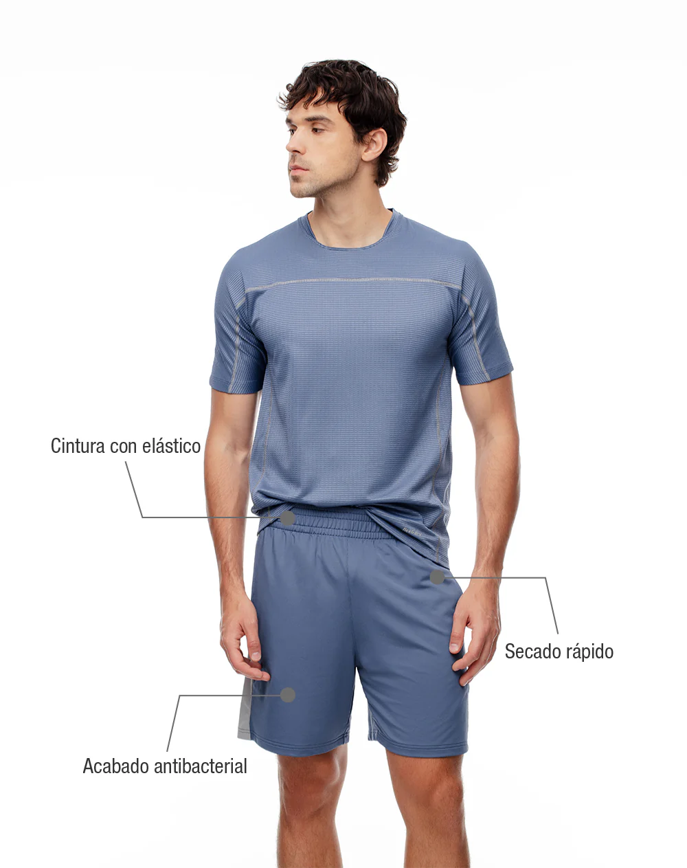 Pantaloneta deportiva antibacterial azul hombre